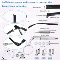 5.8mm, 3.8mm and 3mm long screws for temple replacement