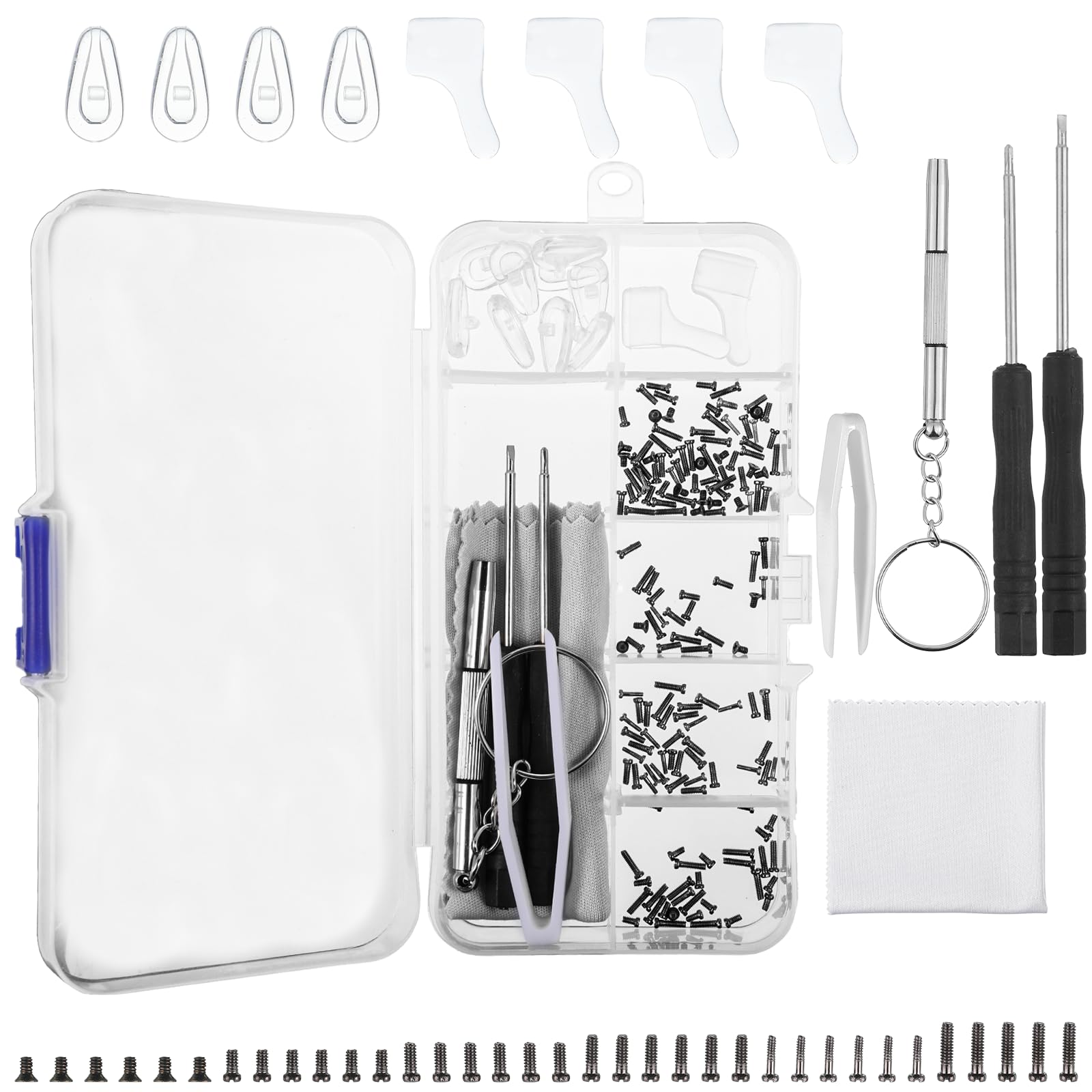 Assorted screws included in the glasses repair kit
