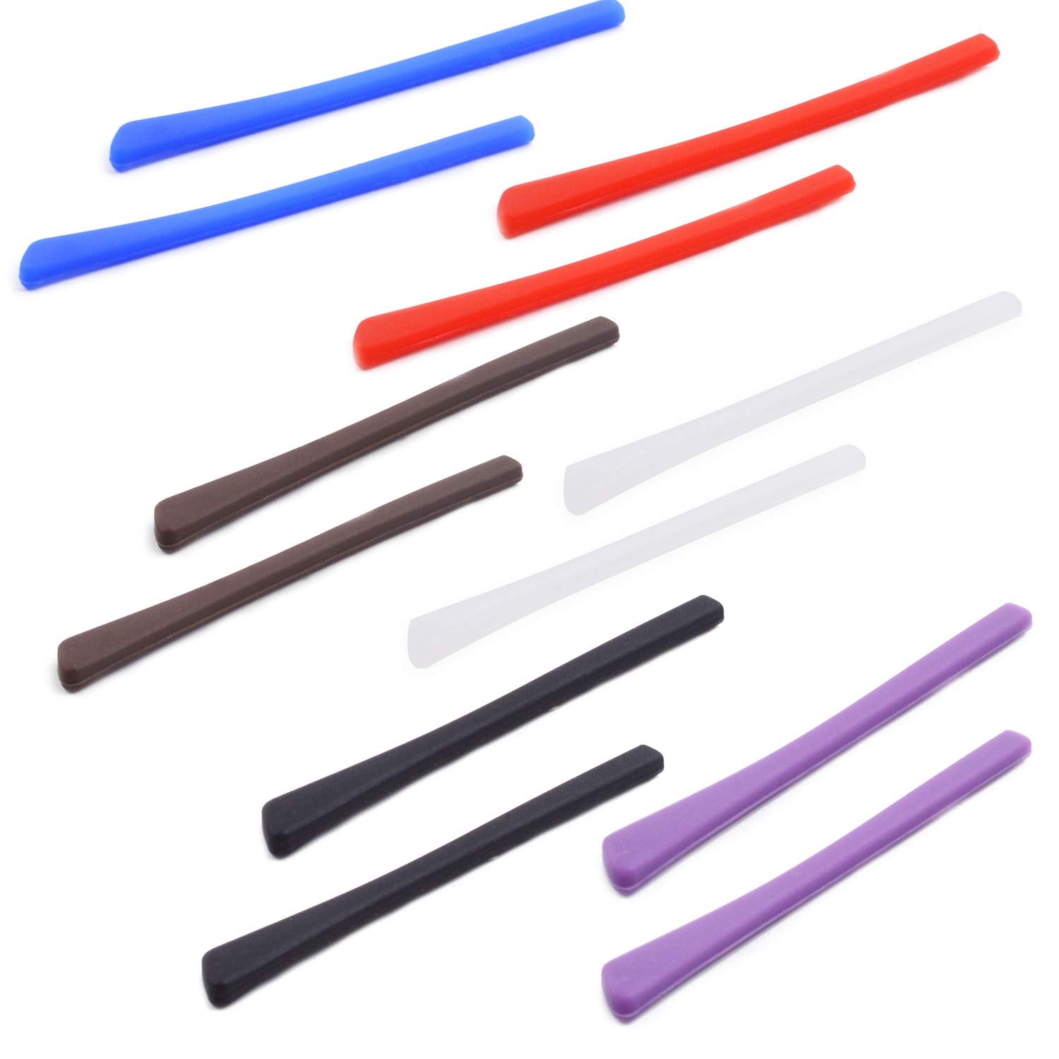 Set of 6 silicone eyeglass temple tips in assorted colors