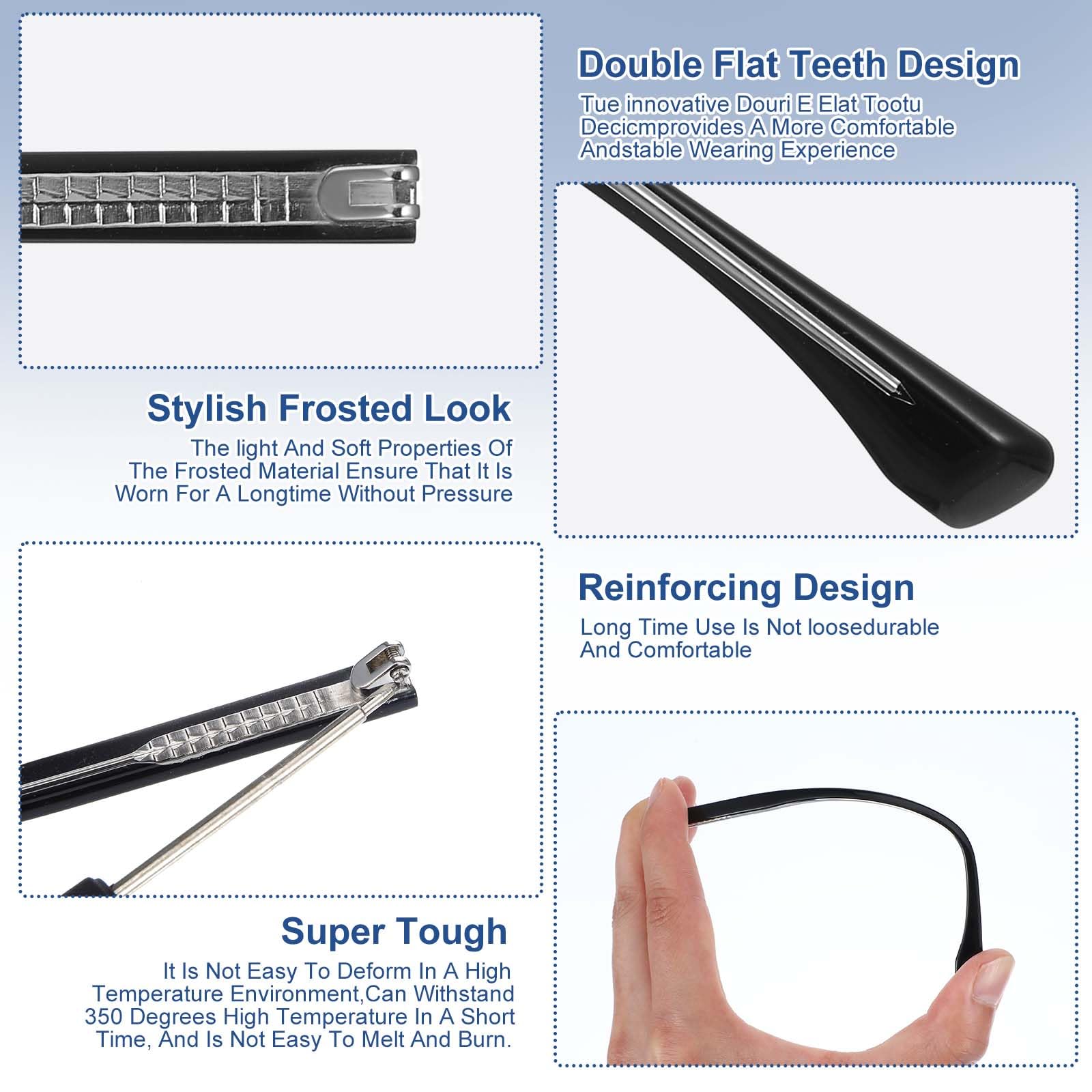 Double hinge temple arm for eyeglasses black