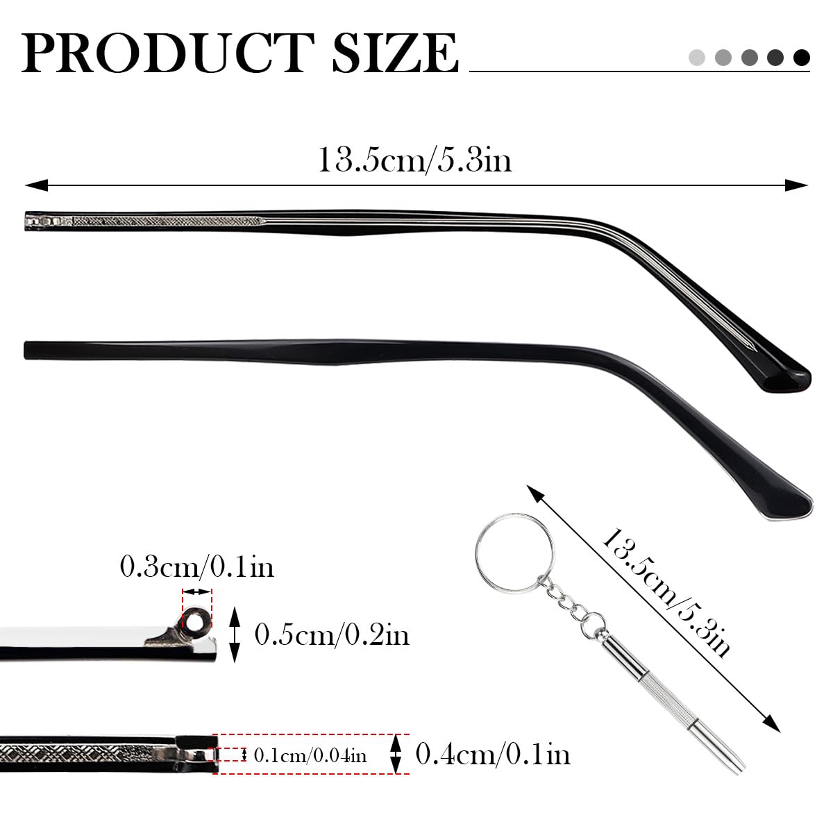 Close-up of replacement temple arm for eyeglasses