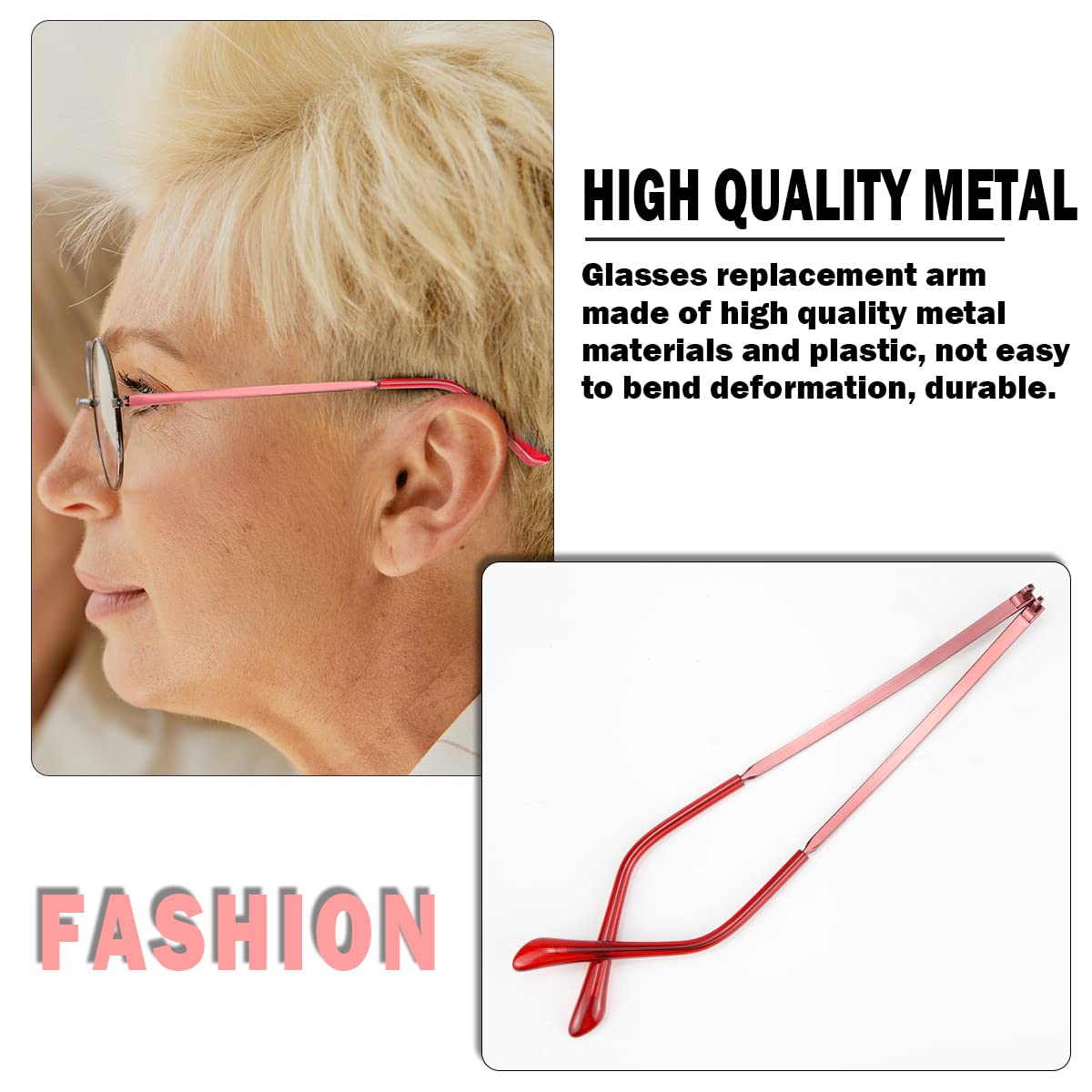 Glasses or sunglasses with replacement arm attached