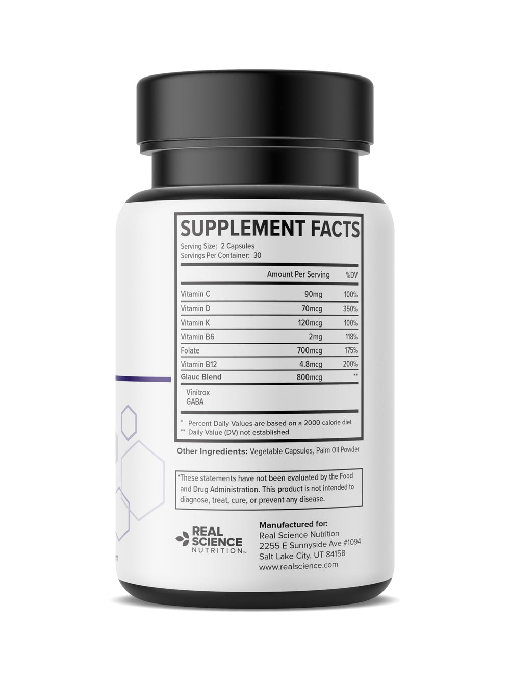 Back label of Glaucomol Miracle bottle