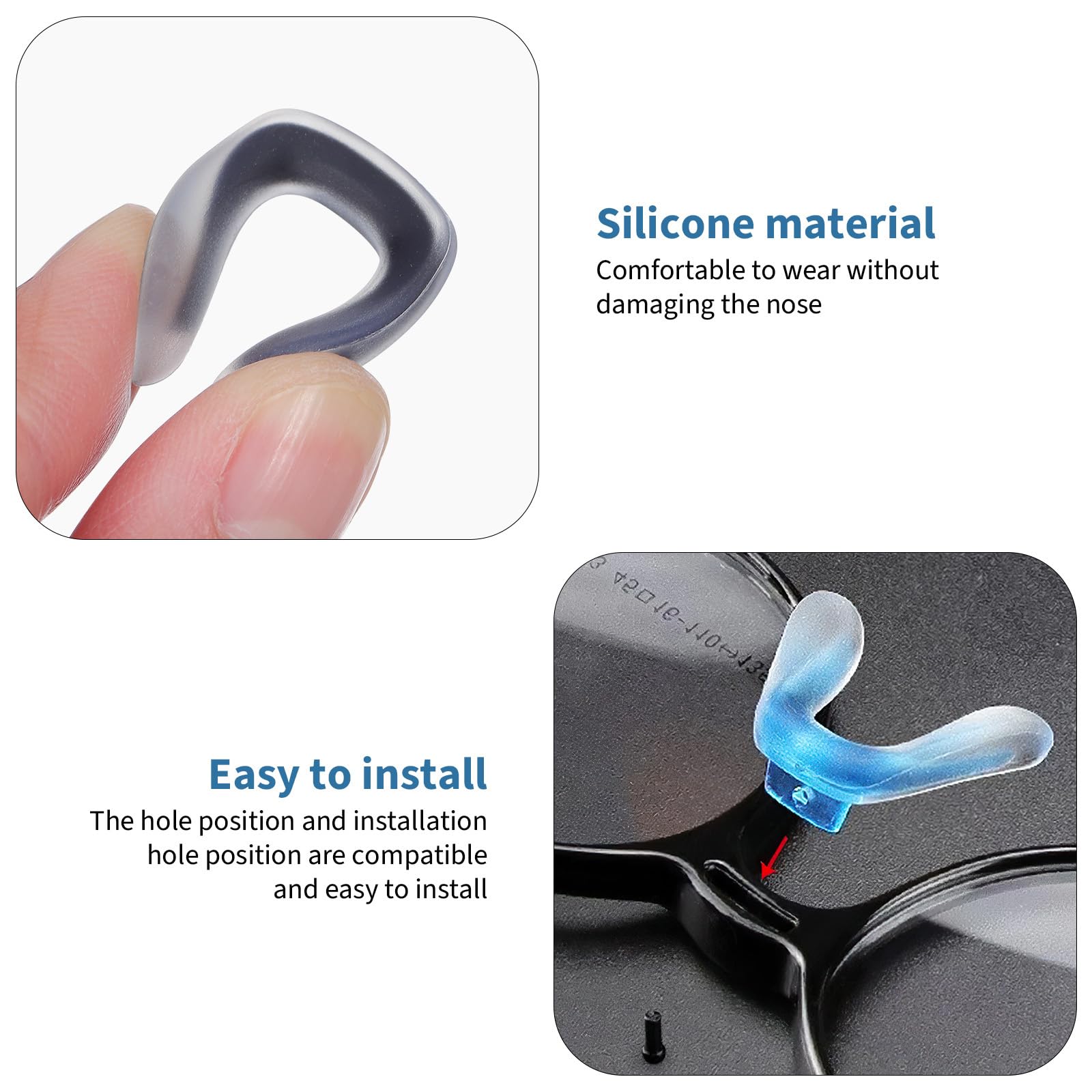 Comfortable silicone eyeglass nose pad on frame