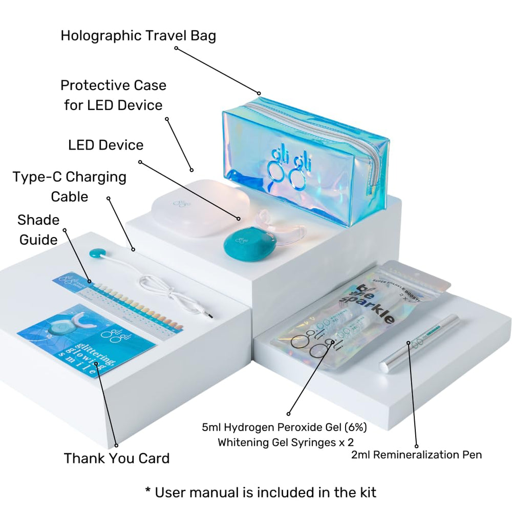 Rechargeable LED whitening device included in kit