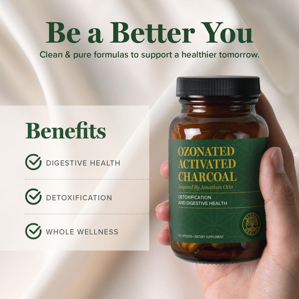 Illustration of gas relief and digestive detox with charcoal adsorbing impurities