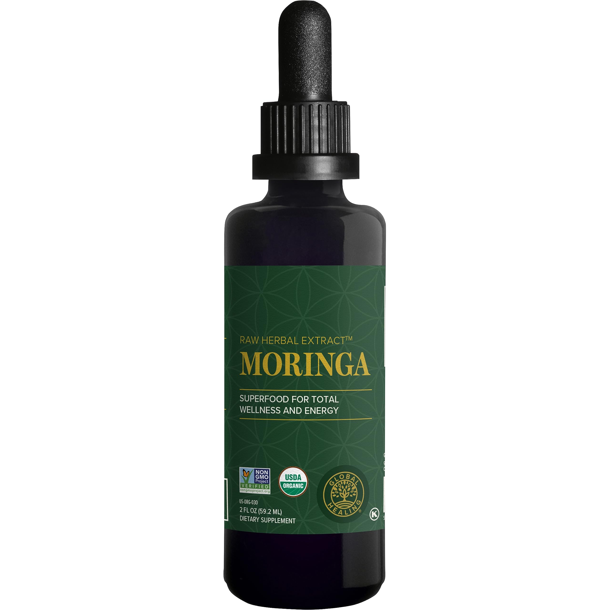 Bottle of Global Healing Center Organic Moringa Oleifera Liquid Drops 2 oz