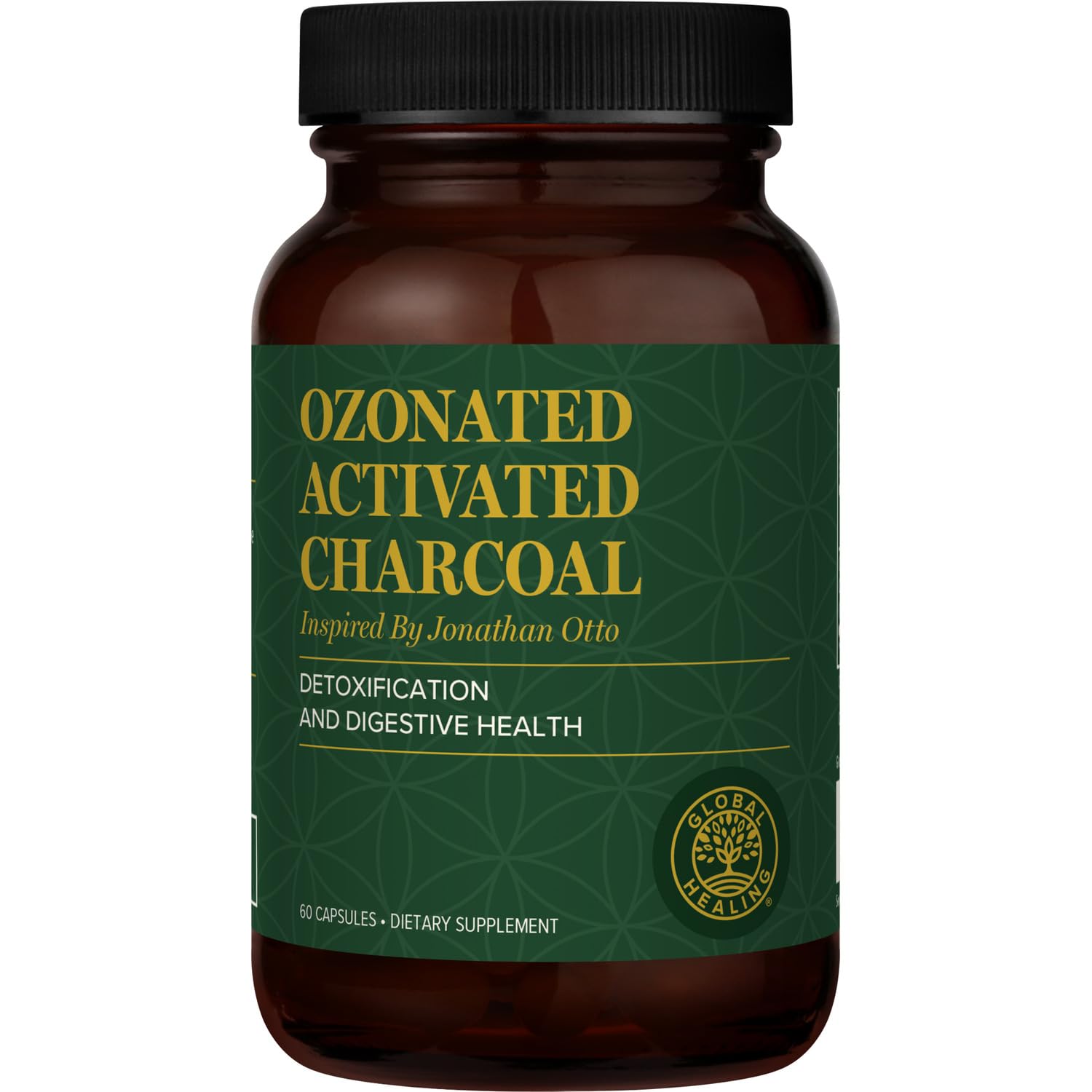Front view of Global Healing Center Ozonated Activated Charcoal Powder 60 capsules