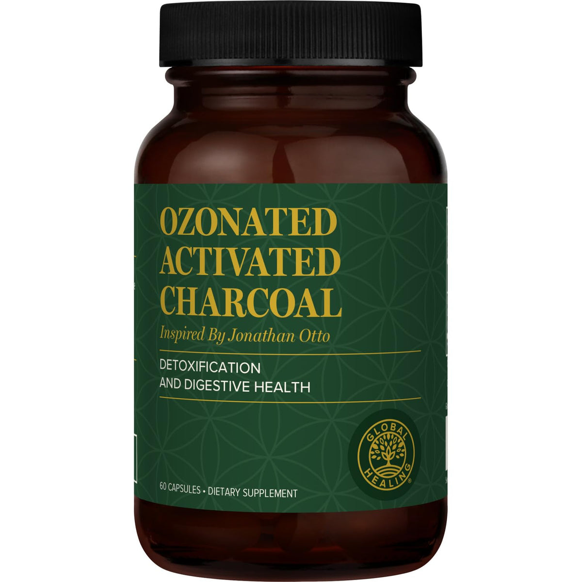 Front view of Global Healing Center Ozonated Activated Charcoal Powder 60 capsules