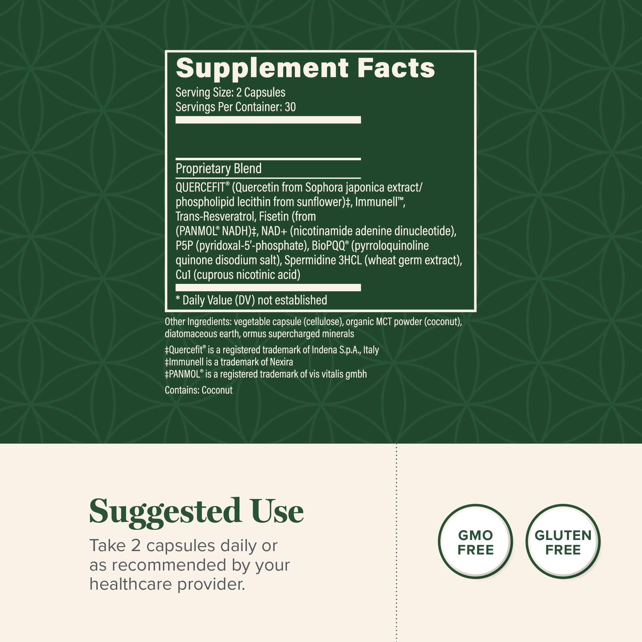 Close-up of NAD+ supplement bottle label