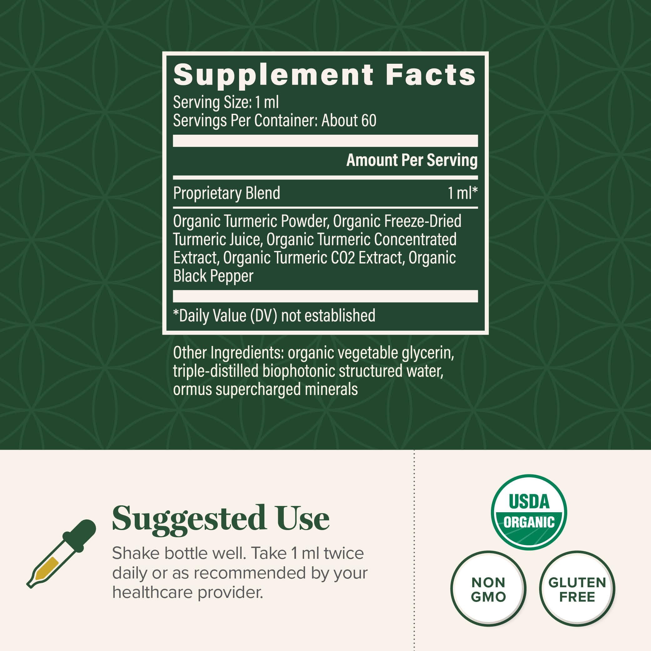 Organic turmeric and black pepper extract ingredient label