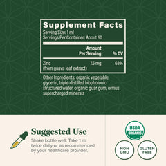 Close-up of label on Global Healing Zinc Liquid bottle