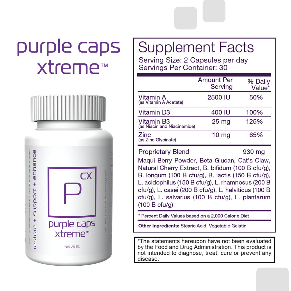 Global Purple Caps Xtreme capsules on white background