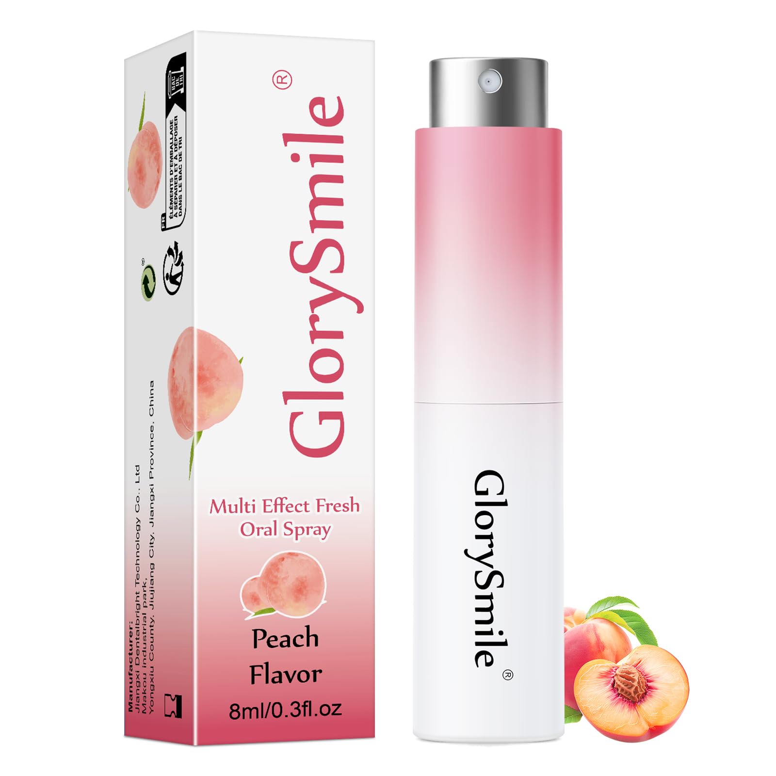 GlorySmile Peach Flavor Breath Spray front view 0.3 oz (8 ml)