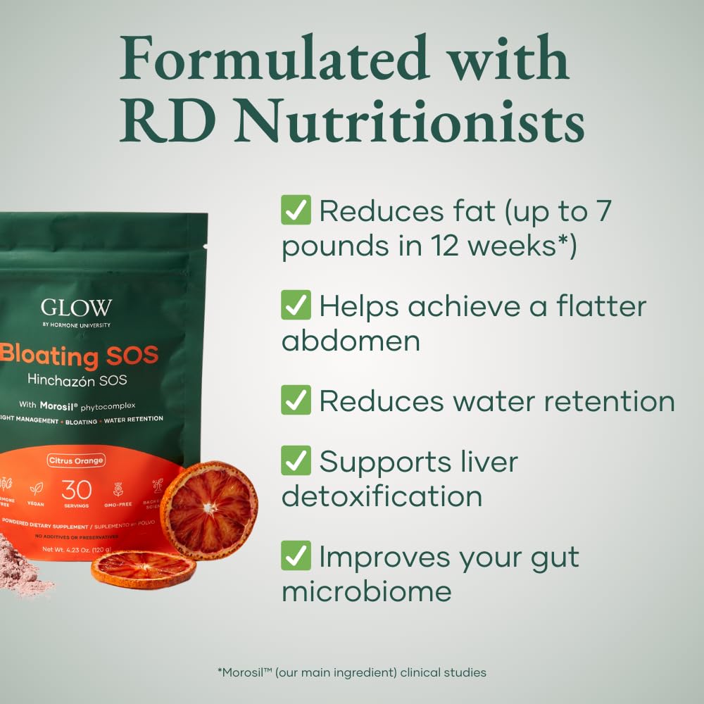 Glow Bloating SOS Drink Powder dissolved in a glass of water