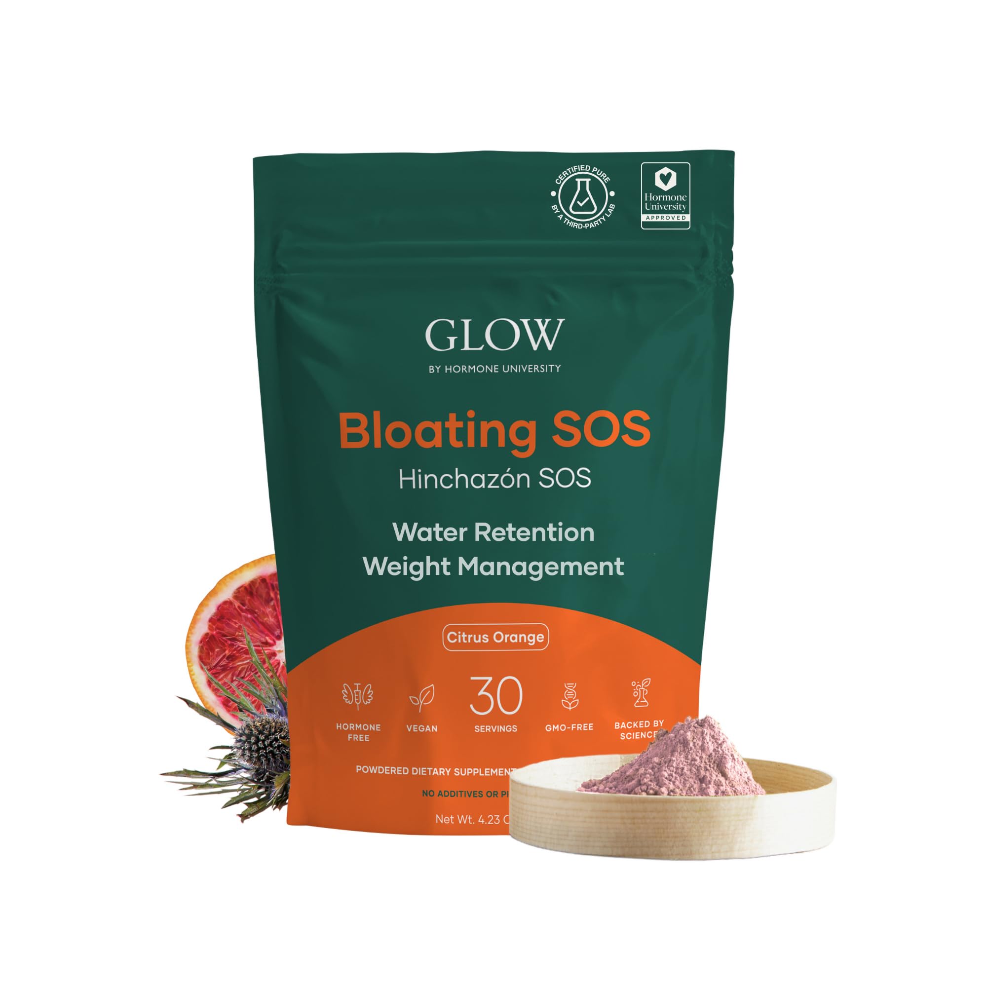Front view of Glow Bloating SOS Drink Powder packaging