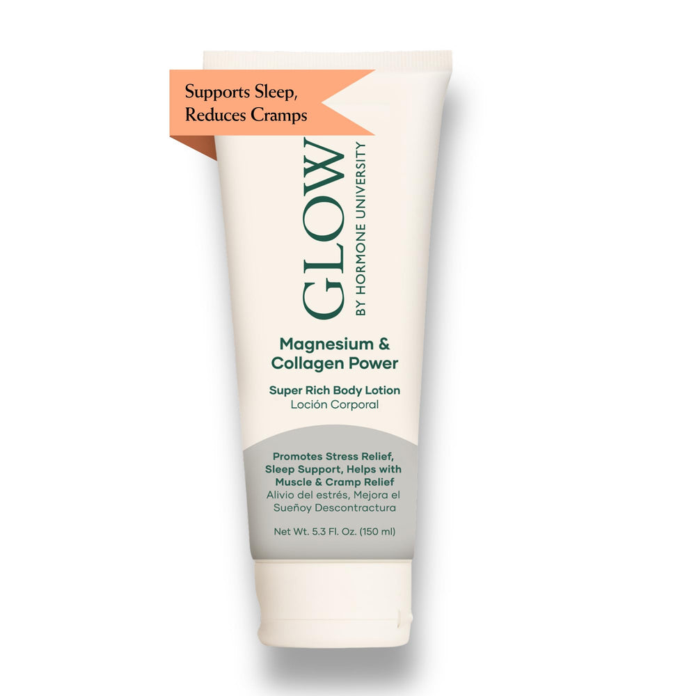 Product image: Glow by Hormone University Magnesium Lotion with Collagen bottle for bedtime use