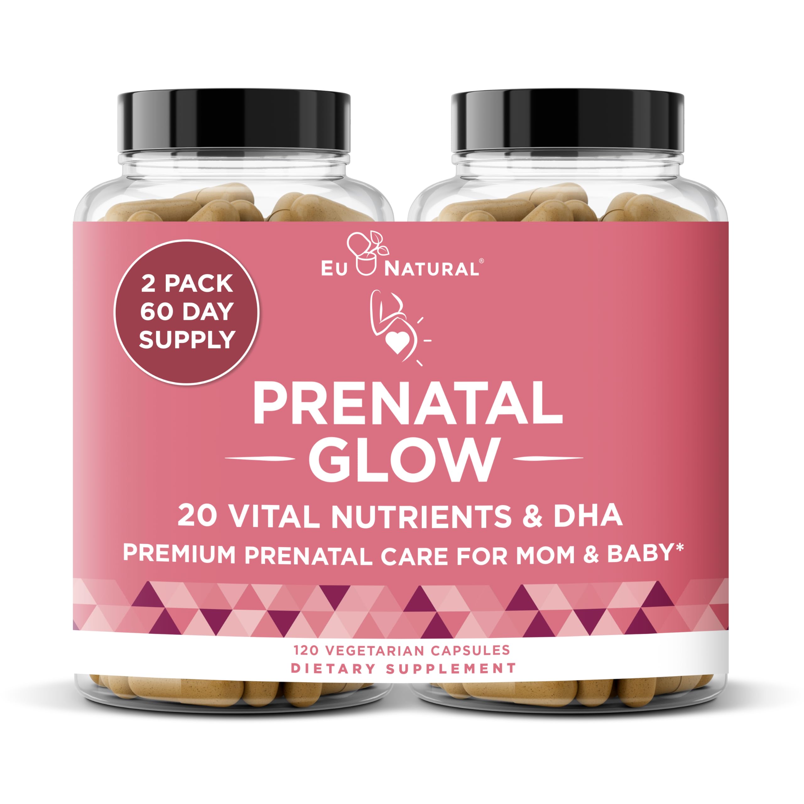 Bottle of Glow Prenatal Vitamins with 120 capsules