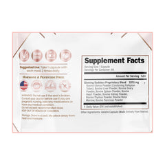 Capsules and ingredients display for Glowing Goddess beef organ supplement