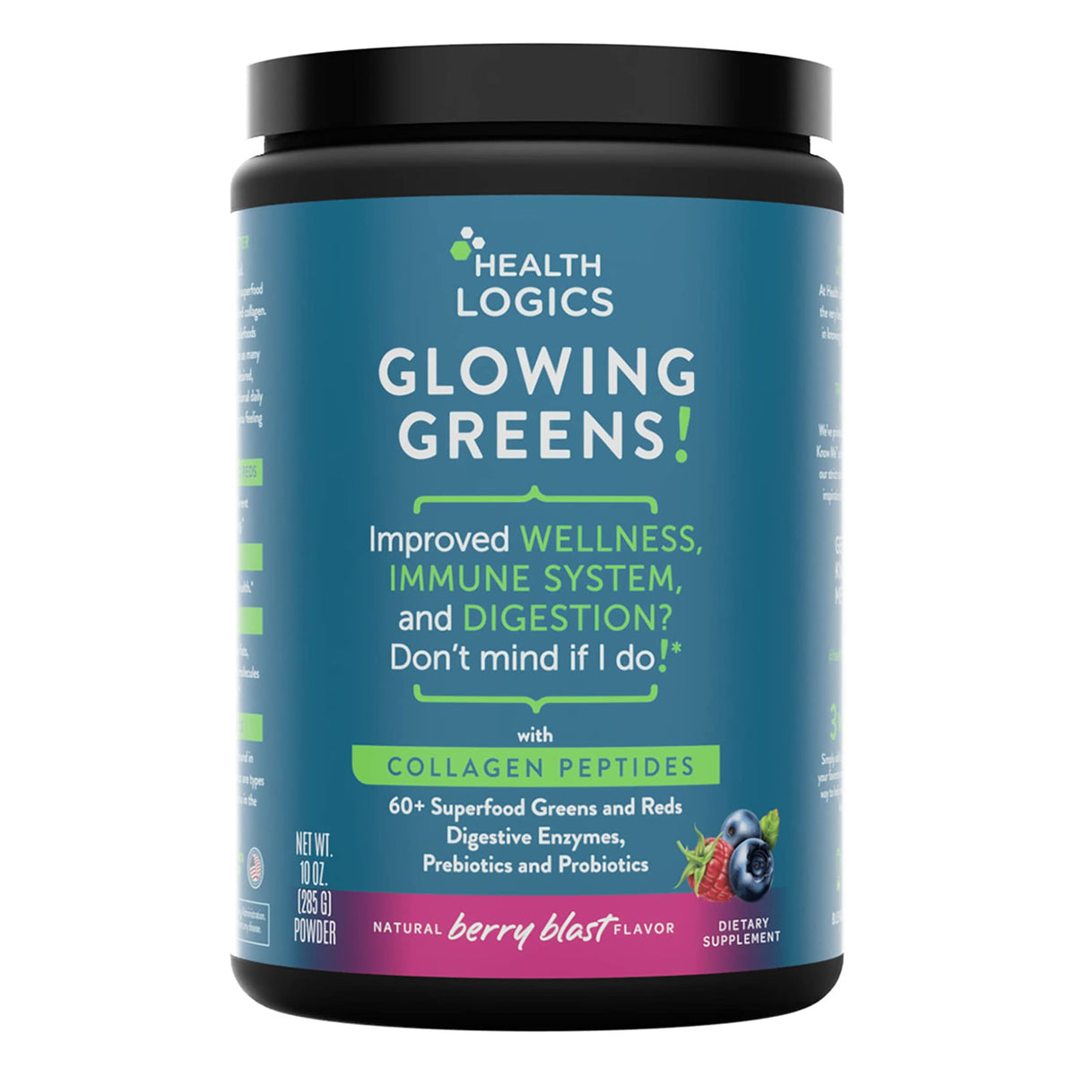 Glowing Greens collagen peptide powder - front view