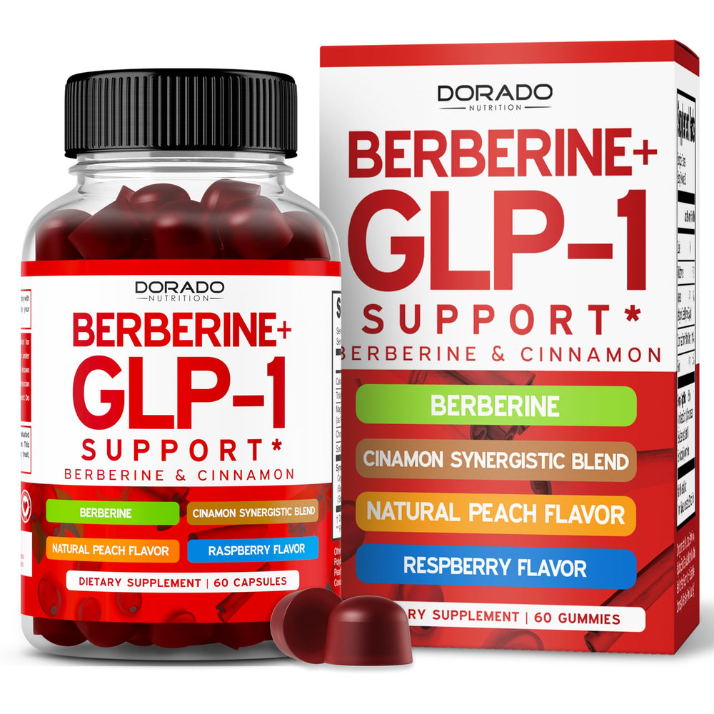 GLP-1 Gummies bottle with Berberine and Ceylon Cinnamon - Peach and Raspberry flavor