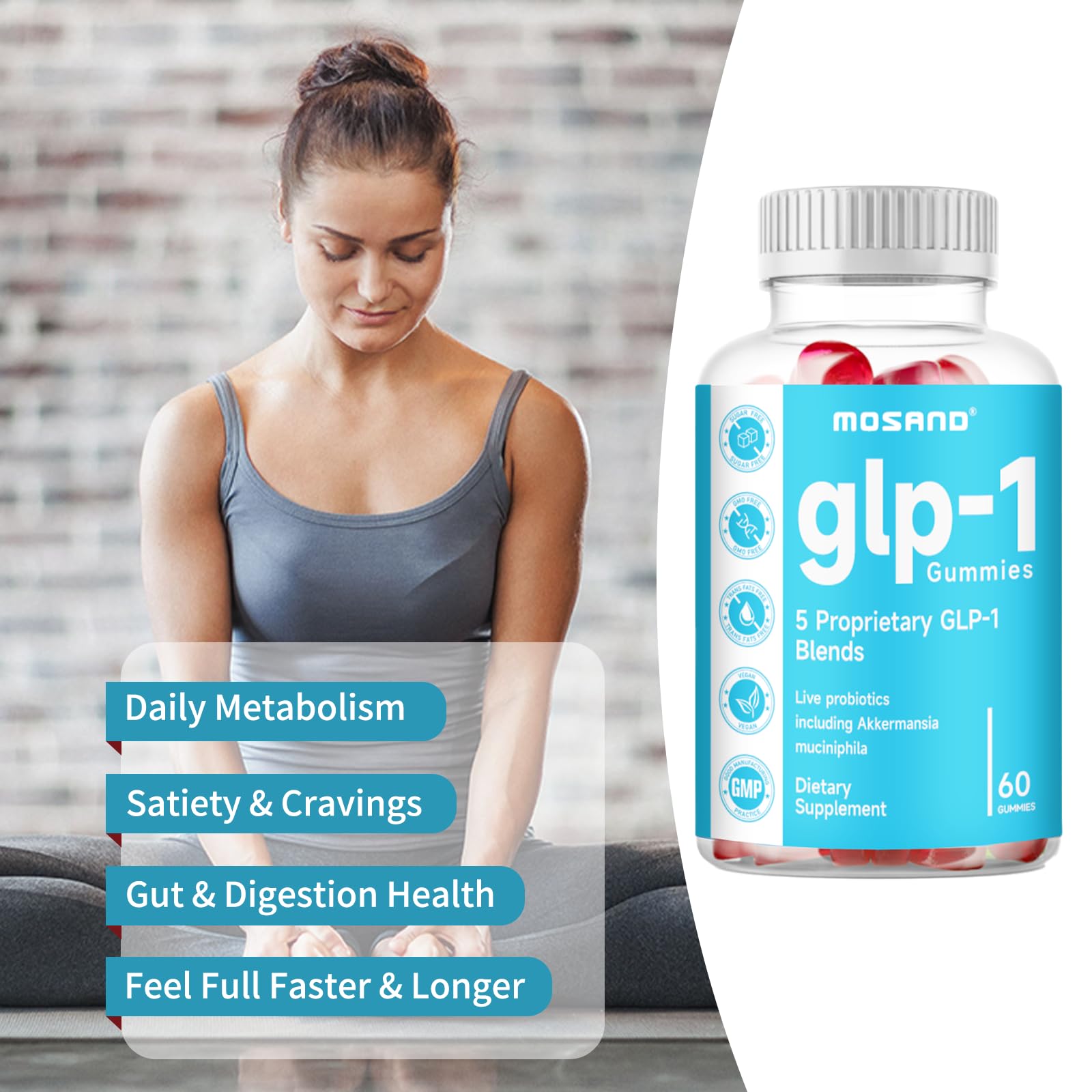 Akkermansia probiotic illustration with gummies