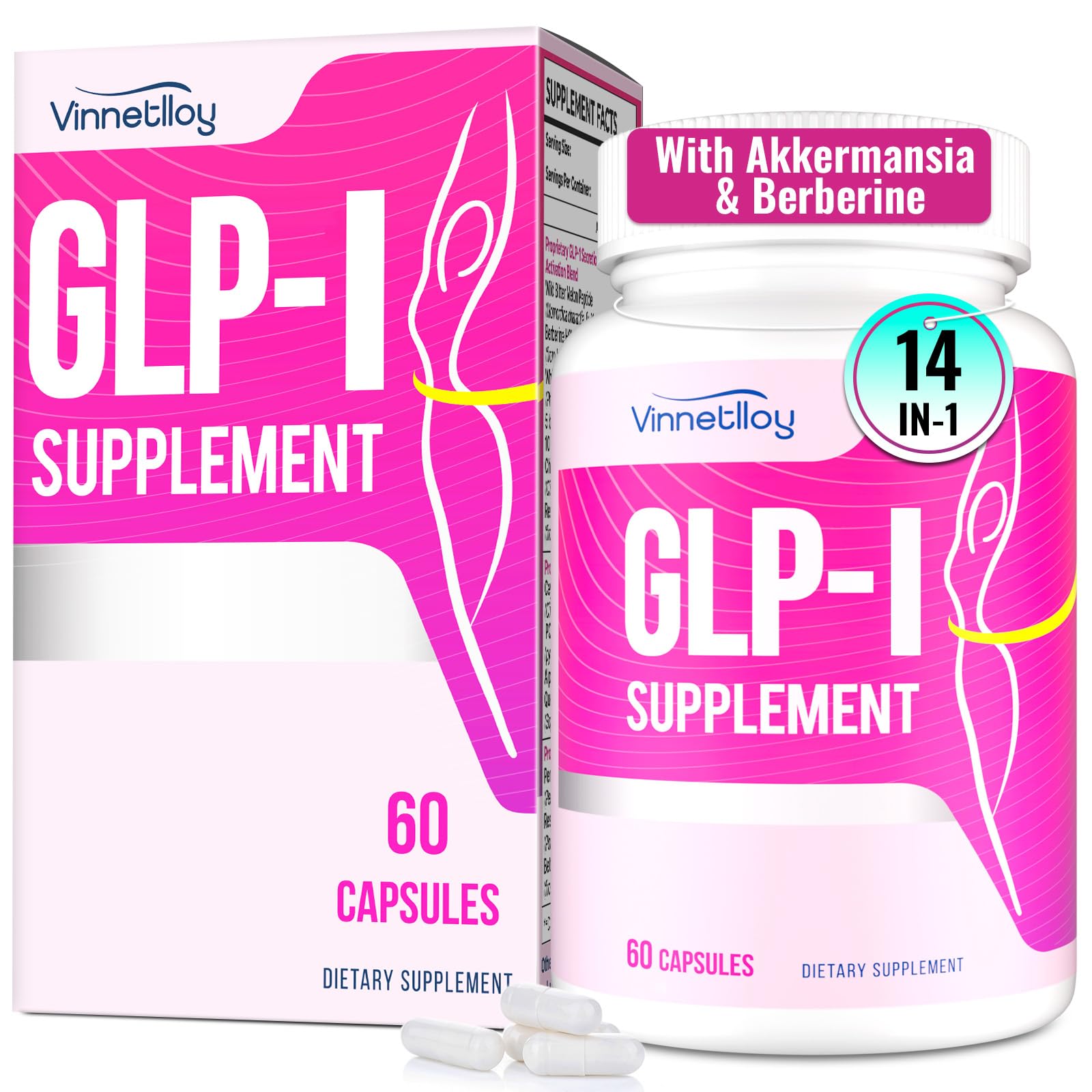 Front view of GLP ONE 60-capsule vegan bottle