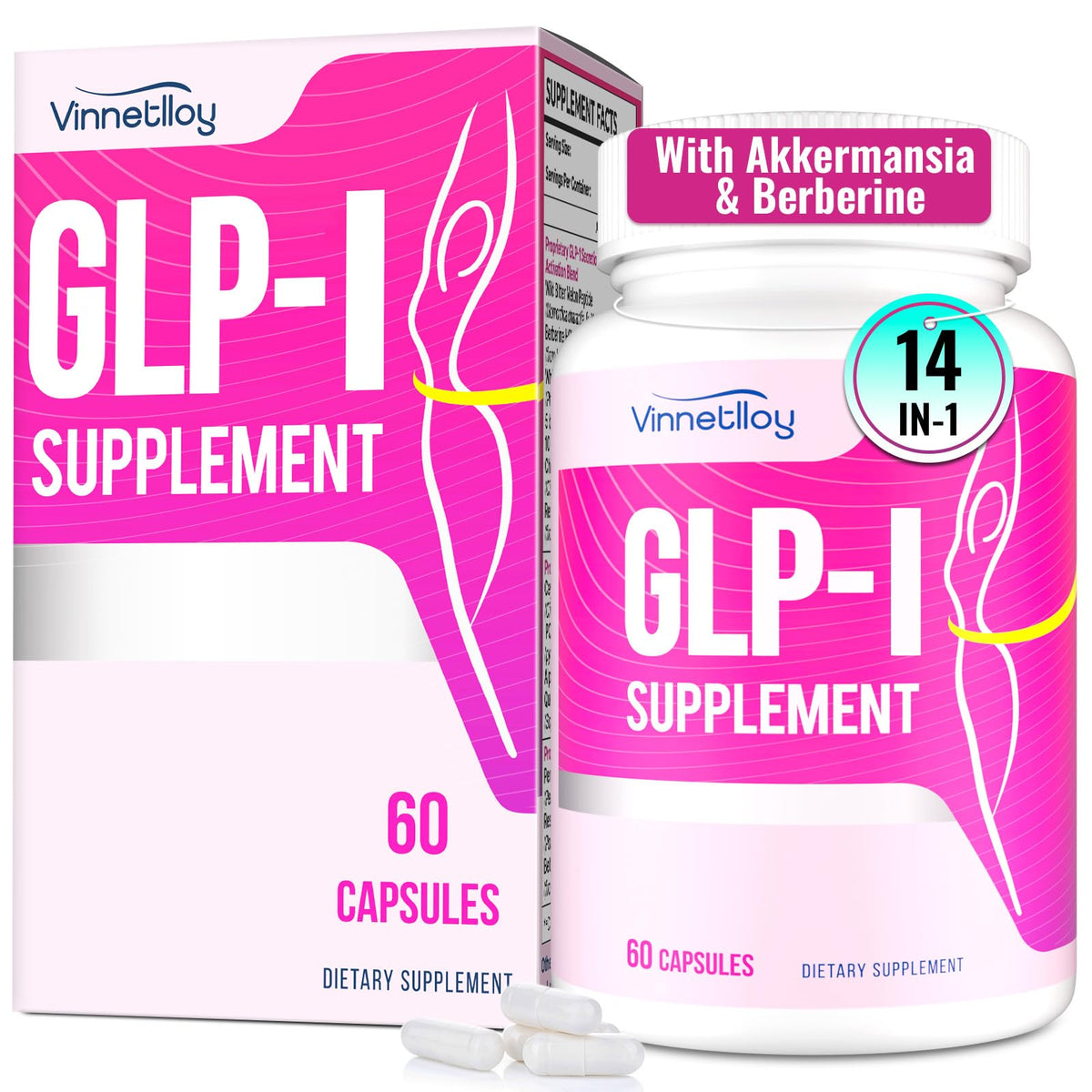 Front view of GLP ONE 60-capsule vegan bottle