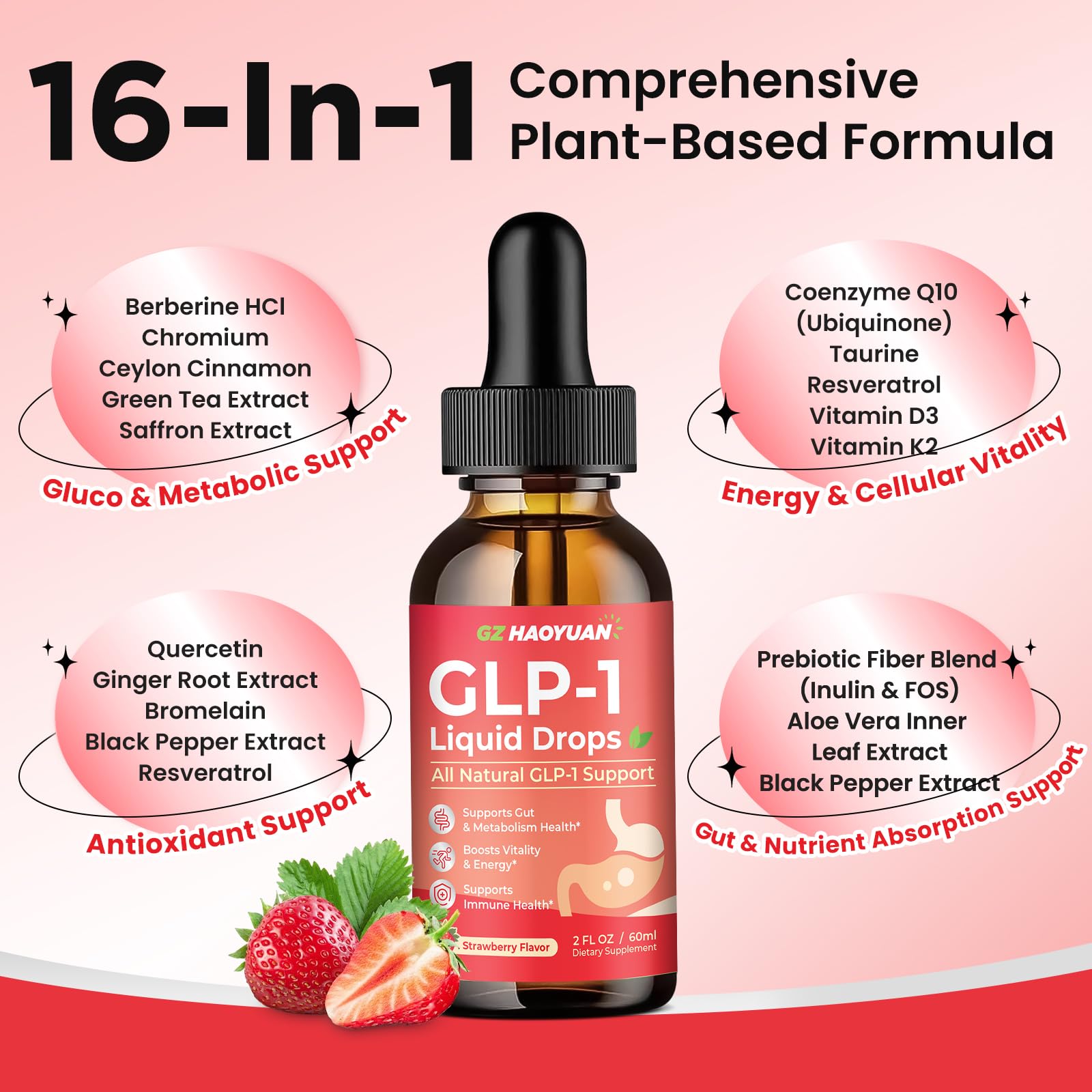 GLP-1 drops with prebiotic fiber and aloe vera supporting gut health