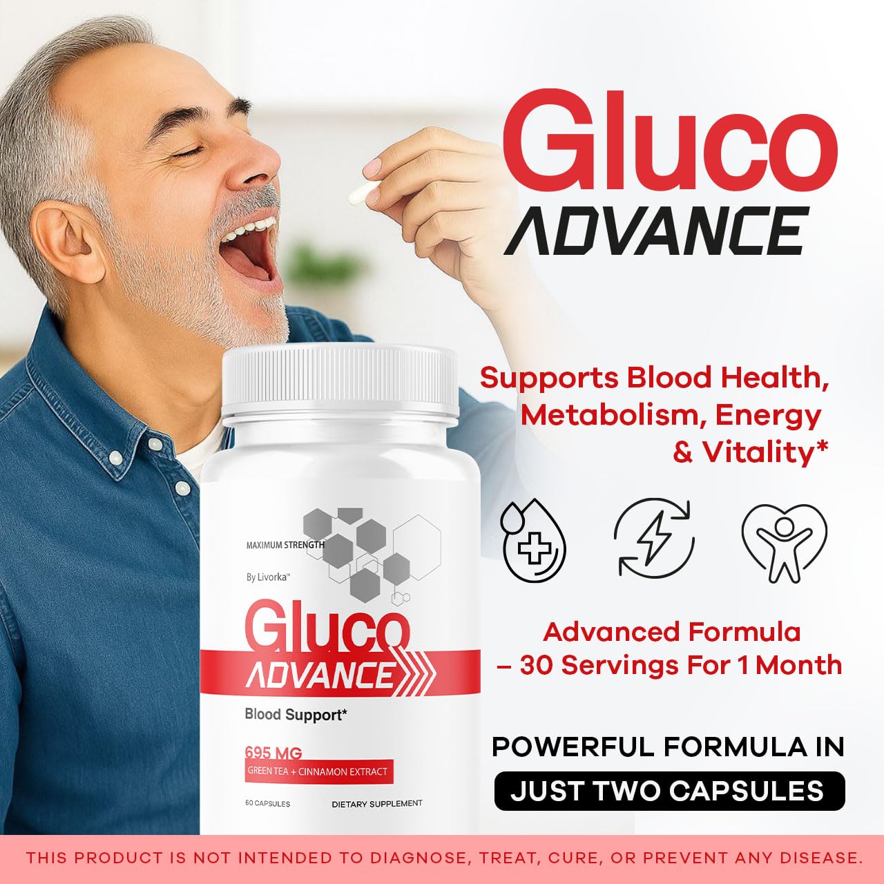 Front view of Gluco Advance 3-pack bottles