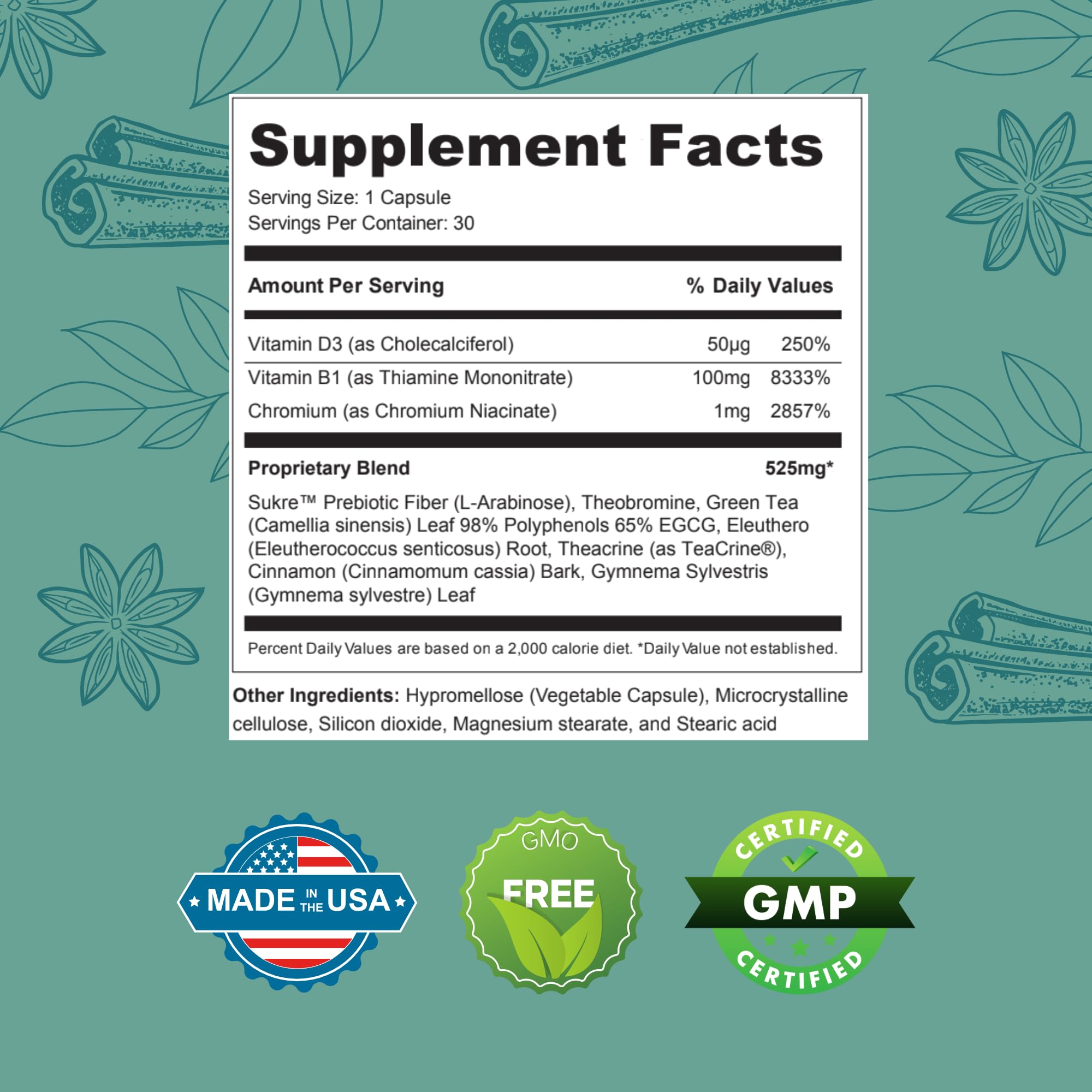 Gluco6 herbal ingredients blend (gymnema sylvestre, green tea, cinnamon)