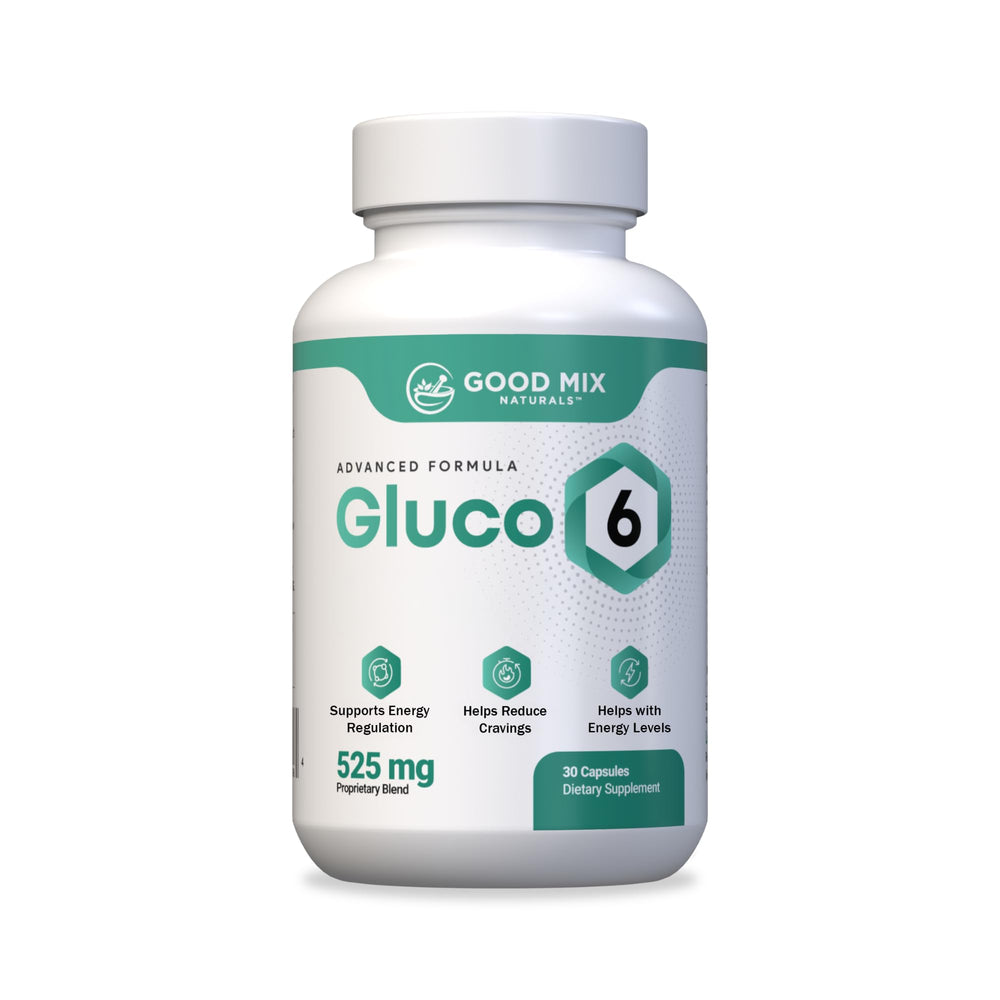 Gluco6 herbal-based supplement bottle on label