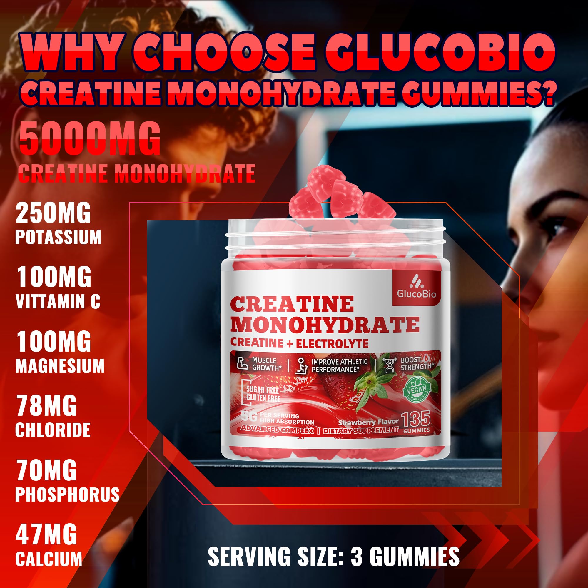 GlucoBio Creatine Monohydrate Gummies bottle and packaging