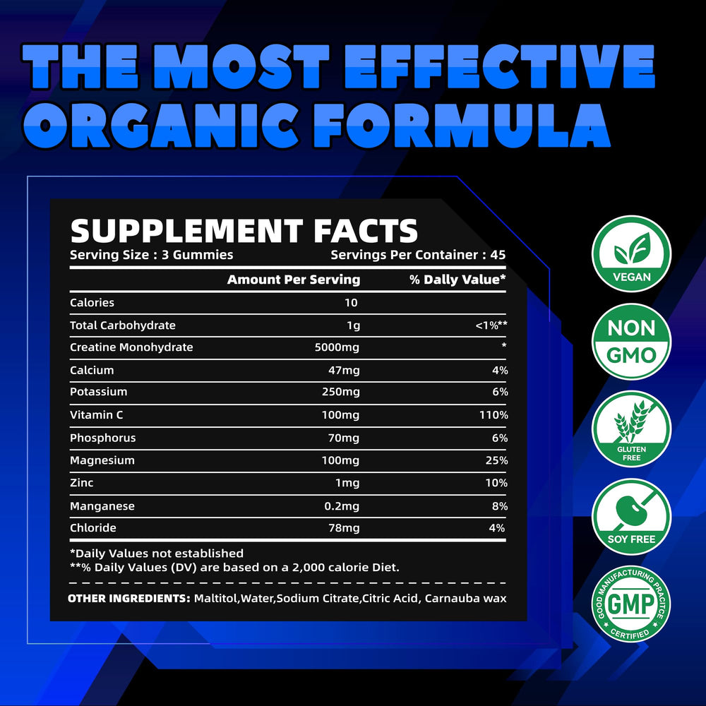 135-count vegan creatine monohydrate gummies bottle