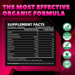 135-count vegan, gluten-free Creatine Monohydrate gummies bottle label