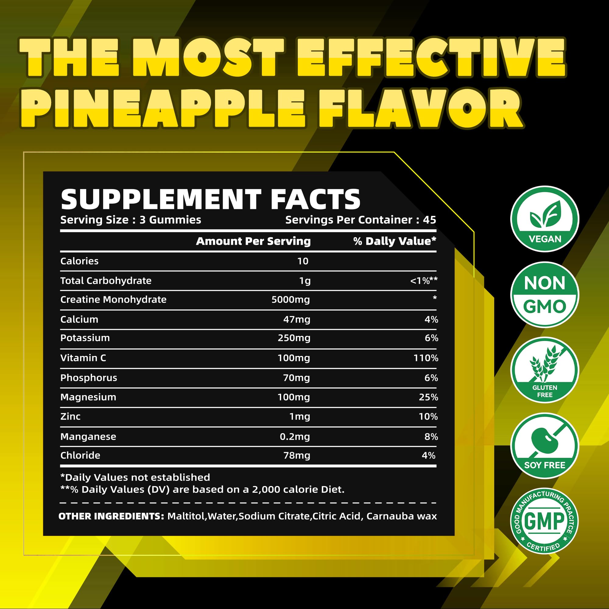 Close-up of vegan, gelatin-free, sugar-free creatine monohydrate gummies