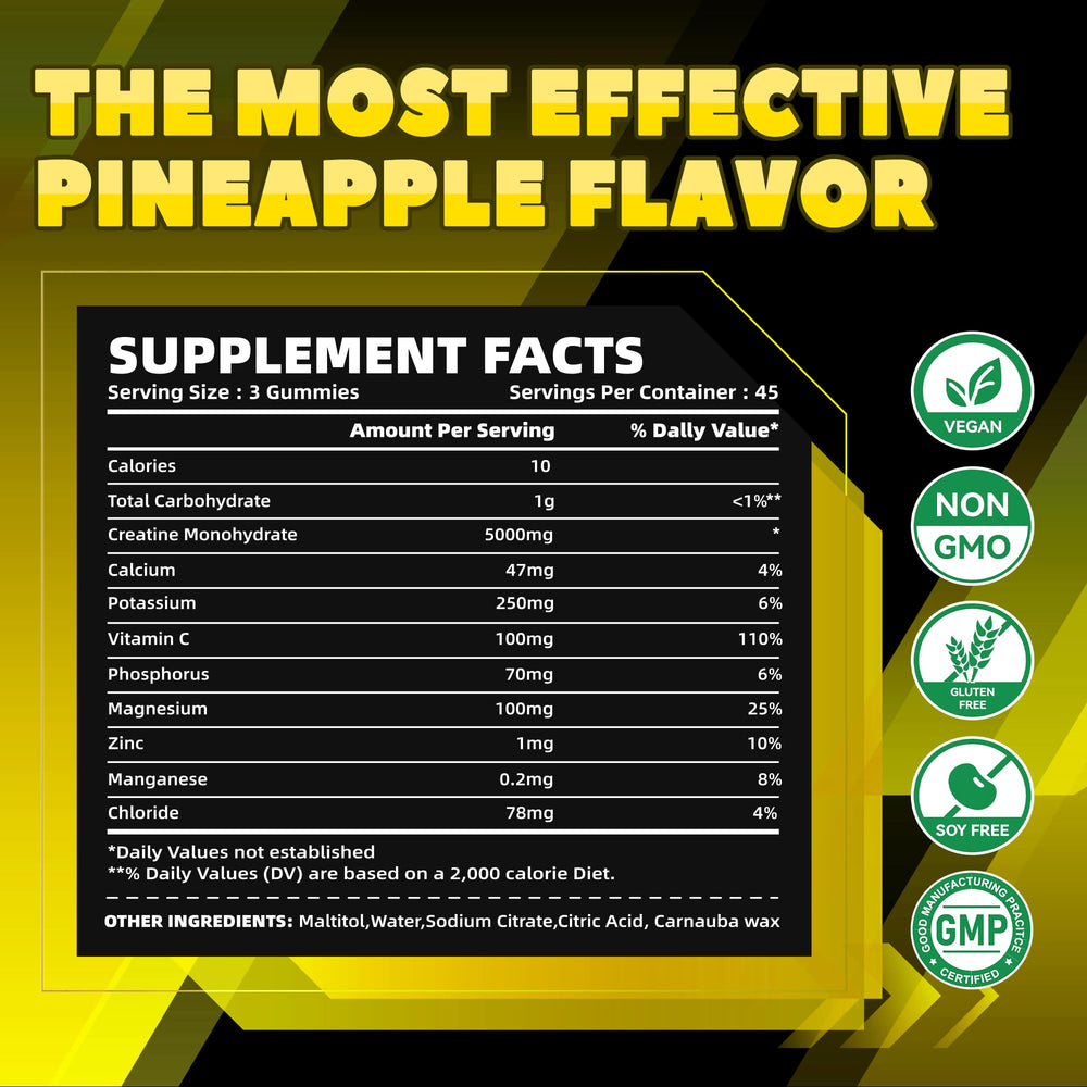 Close-up of vegan, gelatin-free, sugar-free creatine monohydrate gummies