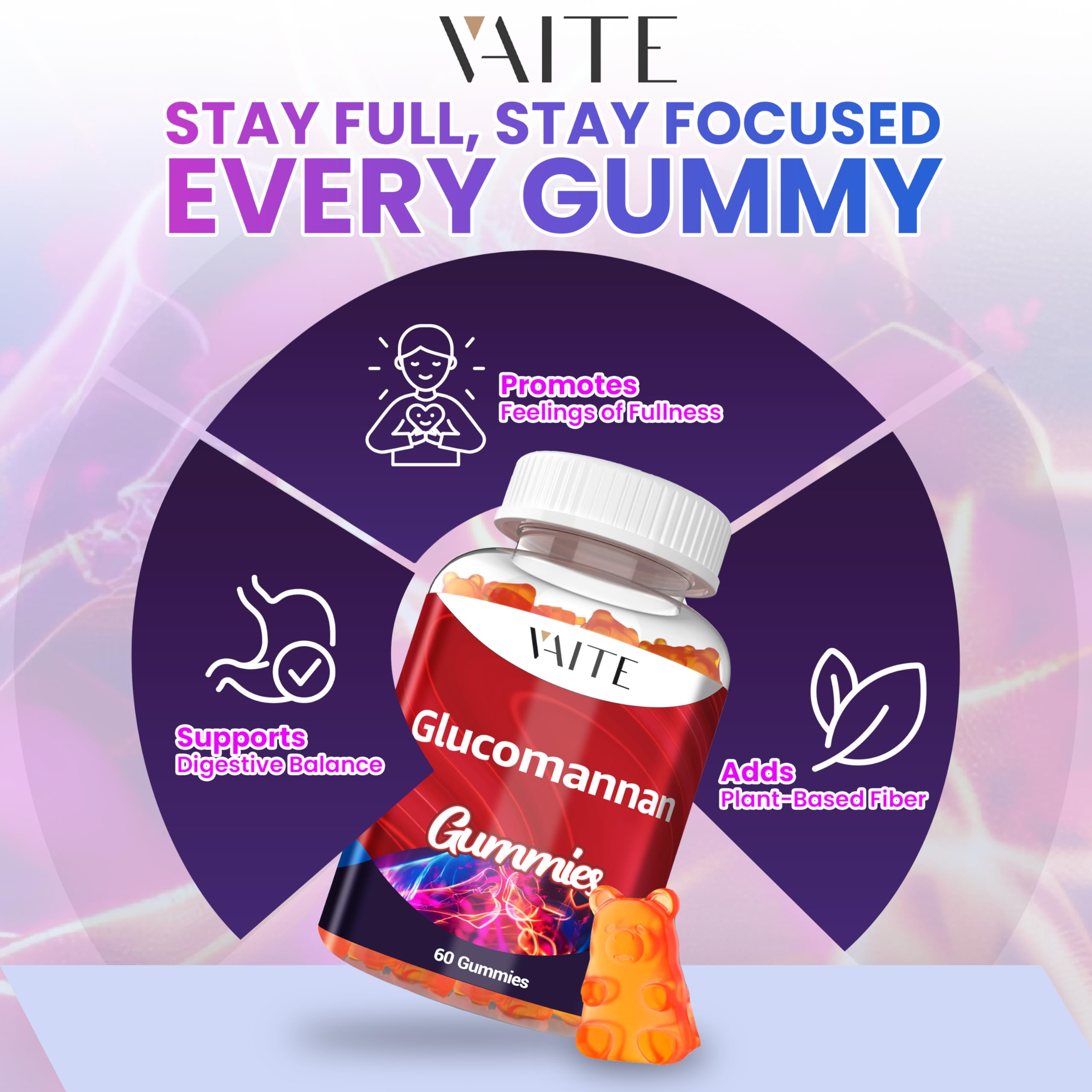 Close-up of soft, easy-to-chew glucomannan gummies