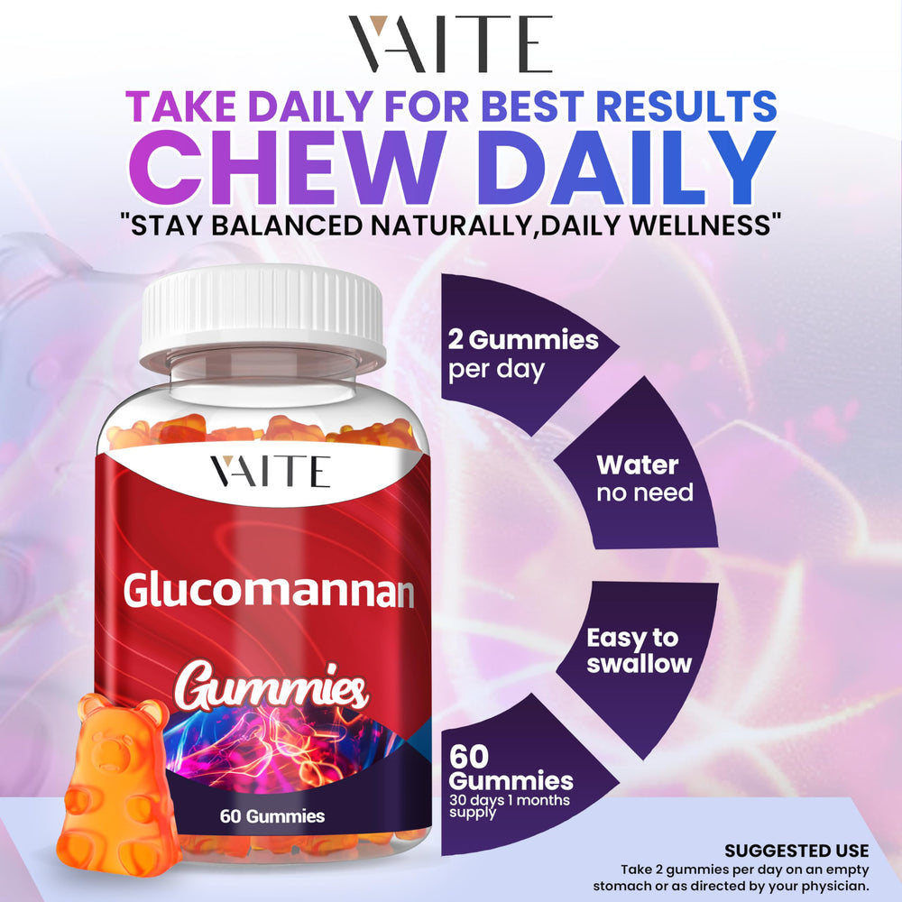 Vegan and gluten-free icons beside glucomannan gummies