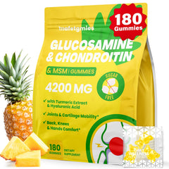 Pineapple-flavored glucosamine chondroitin gummies bottle, 180 count