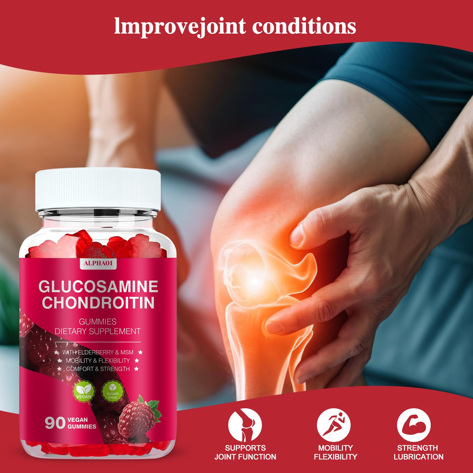 Sugar-free Glucosamine Chondroitin gummies raspberry flavor