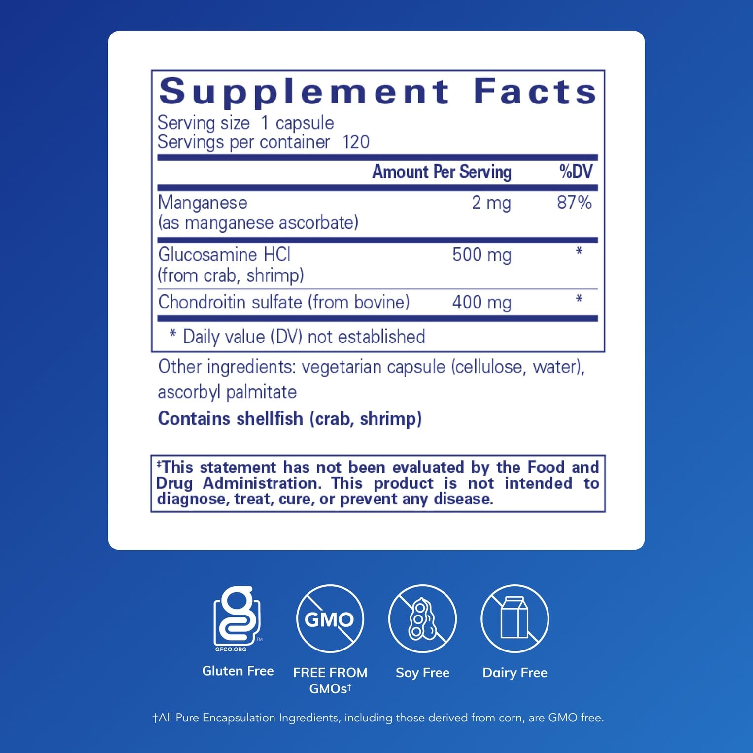Glucosamine, chondroitin and manganese ascorbate formula ingredients