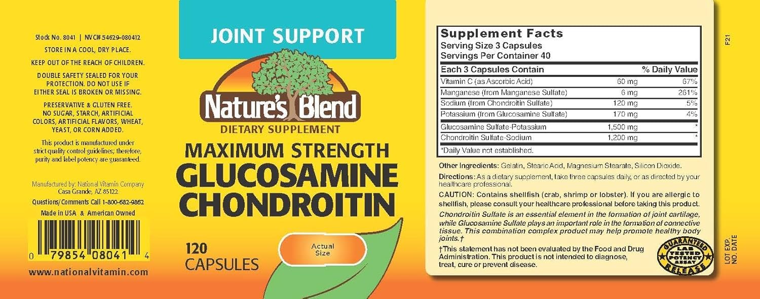 Packaging for Nature's Blend Glucosamine Chondroitin Maximum Strength 120 capsules
