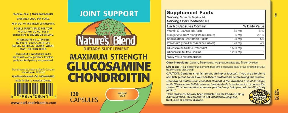 Packaging for Nature's Blend Glucosamine Chondroitin Maximum Strength 120 capsules