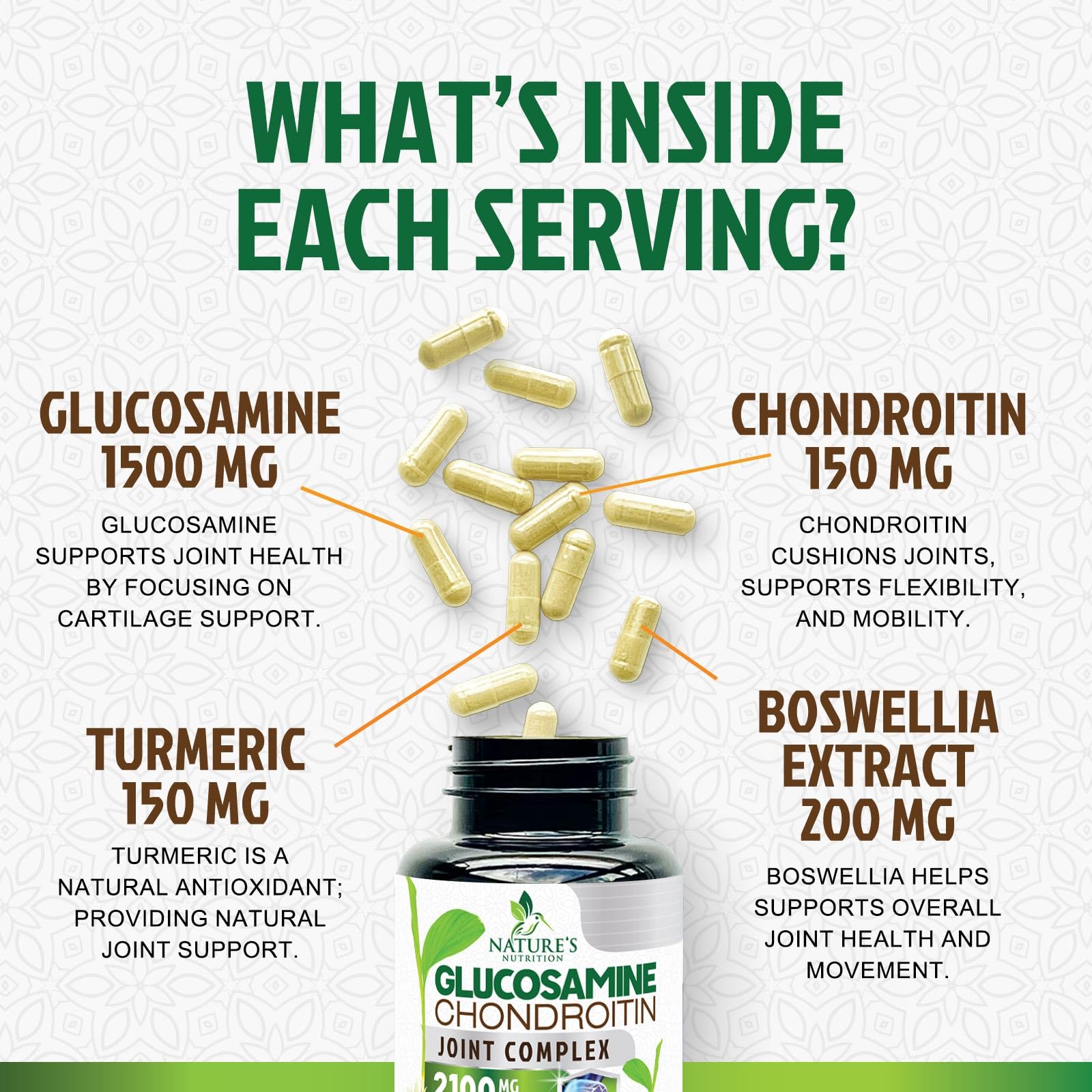 Glucosamine, chondroitin, MSM with turmeric and boswellia ingredients