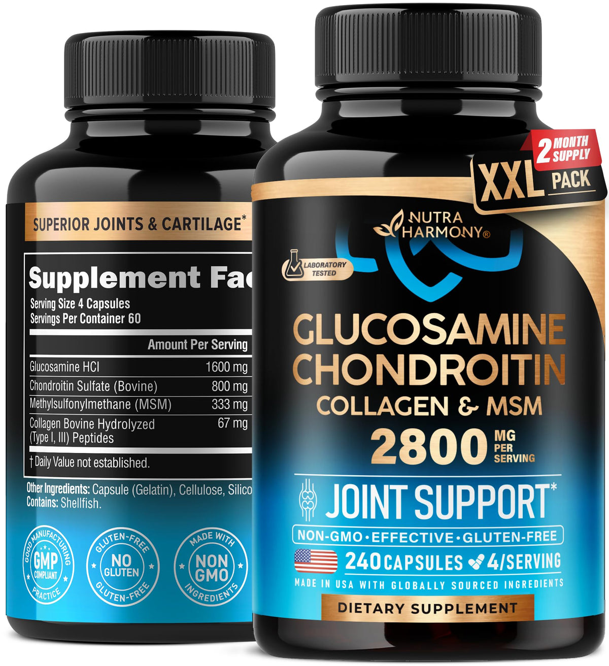 Glucosamine Chondroitin MSM Collagen joint support bottle