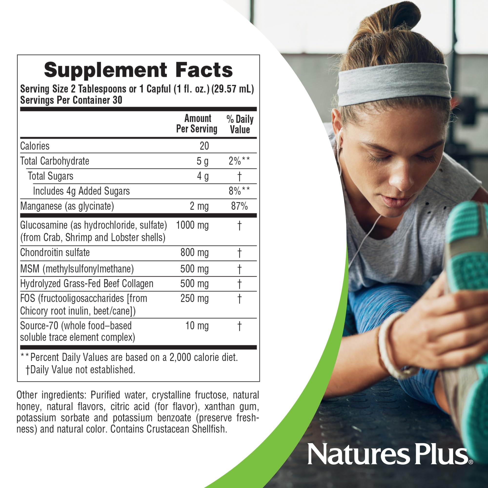 Graphic showing glucosamine, chondroitin, MSM plus vitamin C, manganese, FOS and Source-70.