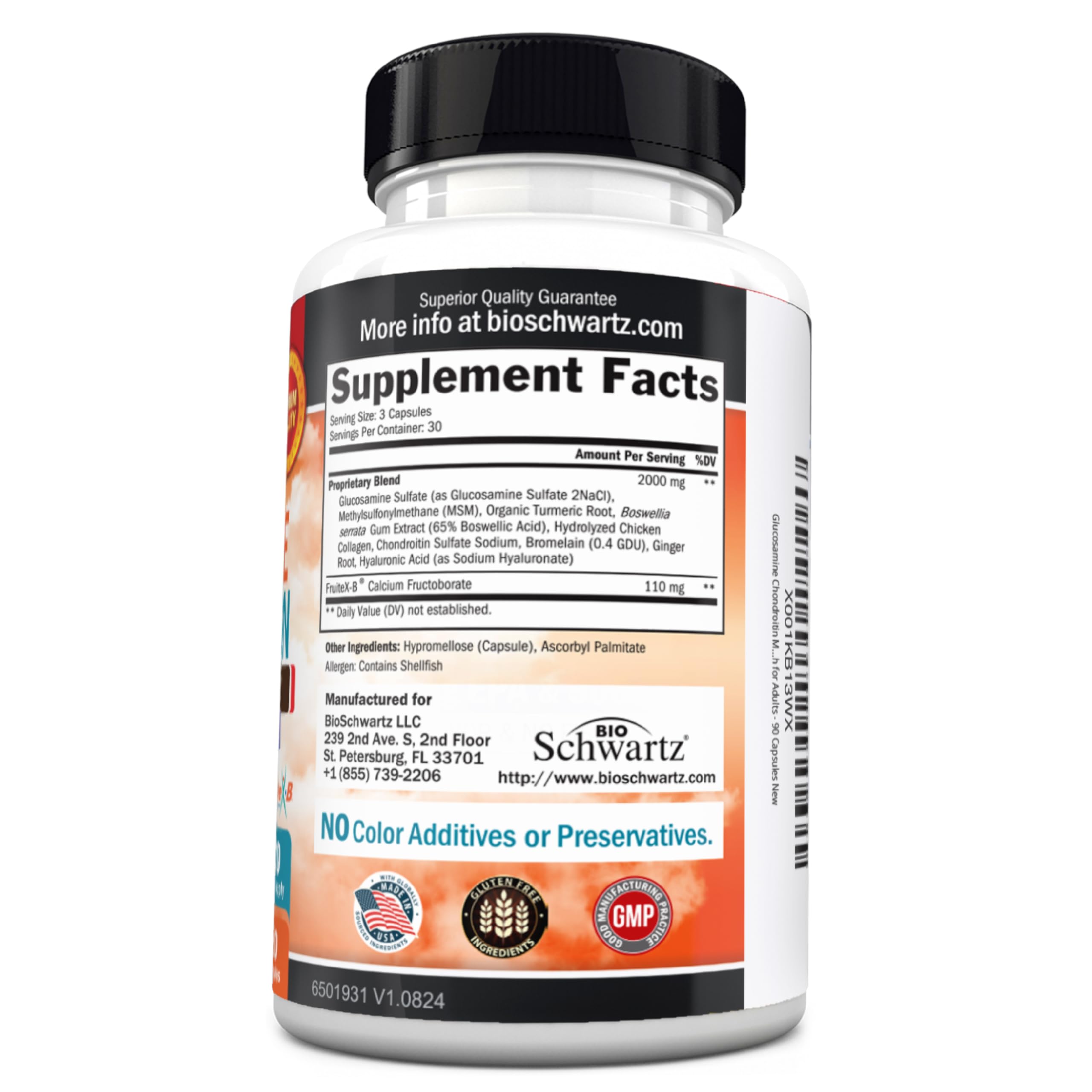 Product label showing glucosamine chondroitin MSM ingredients