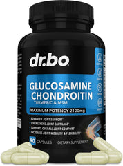 Bottle of Glucosamine Chondroitin MSM Turmeric joint health supplement