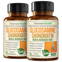 Vegan glucosamine chondroitin MSM 2 pack bottle and capsules